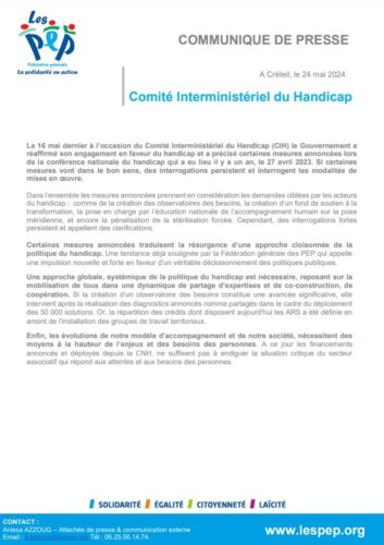 Communiqué de presse - Comité Interministériel du Handicap